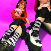 Grey Kitty Cat Crew Socks - 3 Pair Pack